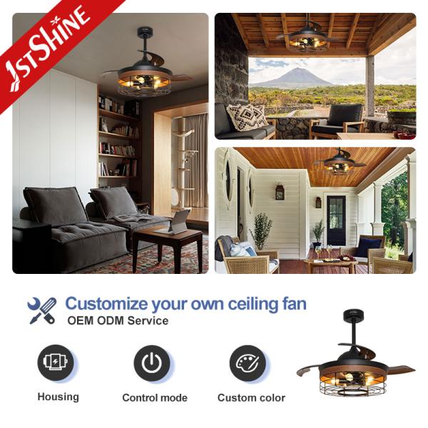 DC Motor 35W Retractable Decorative Ceiling Fan With 5 Light Kits