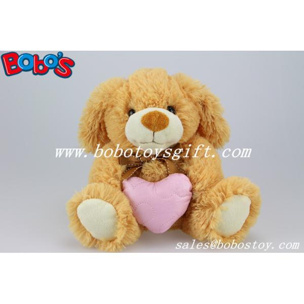 Brown Dog Stuffed Animal Toy With Pink Heart Pillow