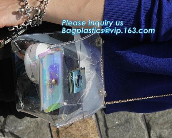 shoulder clear pvc chain hand bag for purses handbags, Metallic Transparent PVC Beach Handbags Shoulder Bags, Chain Cros