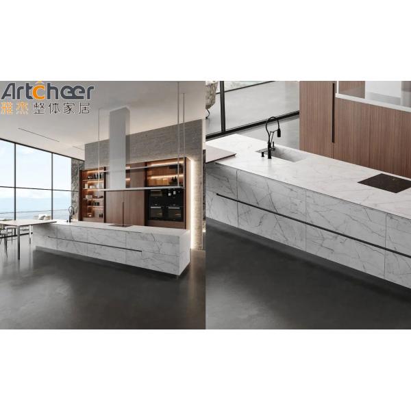 Modular Acrylic Kitchen Cabinet Door with Aluminium Frame and Sintered Stone Table Top