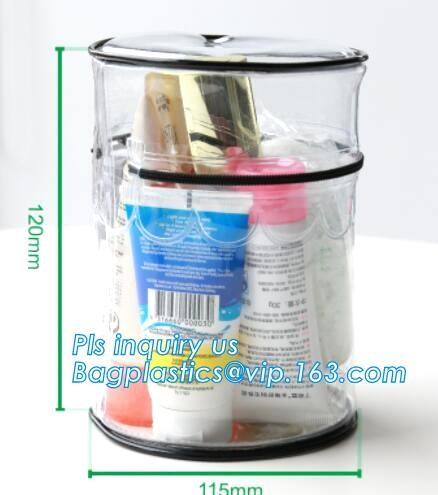 ZIP BARREL BAG, Cosmetic bag PVC in cylinder shape, Cylinder Round Folable See-through Travel PVC Makeup Case, cylinder