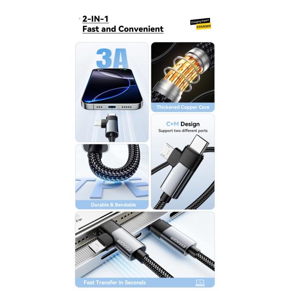 65W USB C to C and Micro Fast Charging Cable 1M 2M 480Mbps Data Transfer