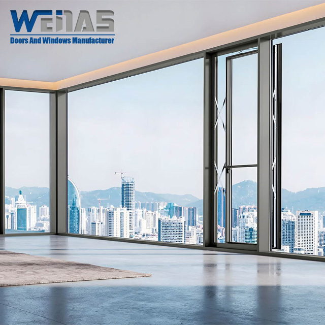 Large Area Glass Push Open Horizontally Aluminium Casement Windows 1.8mm Profile