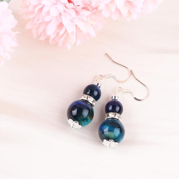 Handmade Crystal Stone Earrings Rainbow Tiger's Eye Gemstone Beaded Pendant Earrings