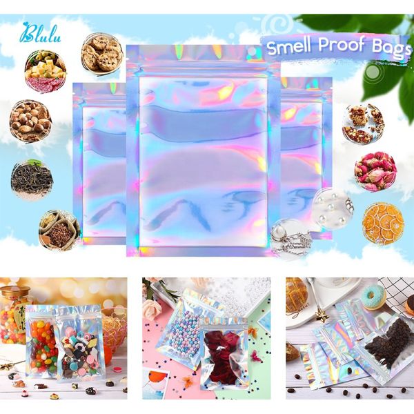 Resealable Smell-Proof Holographic Ziplock Bag with 80-200 Microns Thickness and Customized Logo Printing