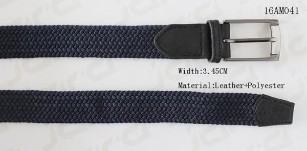Black Leather Part / Polyester Mens Stretch Belts With Leather Tip And Buckle Part