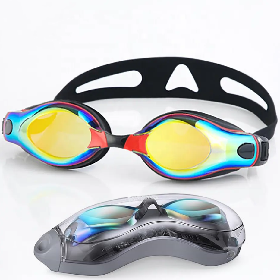 100% Silicone Adult Swimming Goggles With Anti Fog Wide Vision Adjustable For
