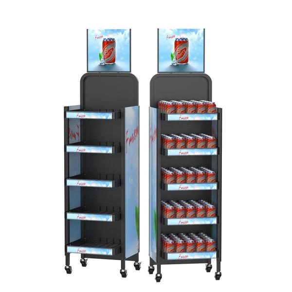 Metal Wheeled POP POS Display Kiosk Stand Pos Display Units For Beverage Storage Rack