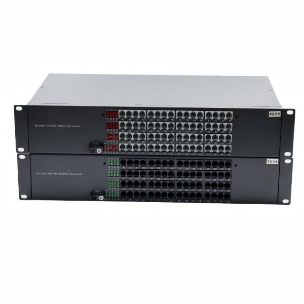 64 Port Rackmount Telephone Fiber Optic Converter Analog Phone Line Extender Over Fiber