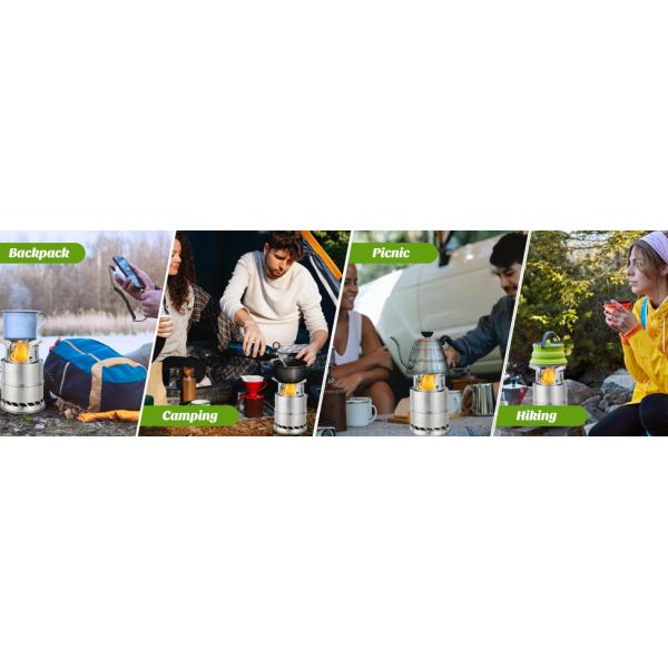 Mini Portable Wood Burning Stove, Camping Stove Foldable Stainless Steel Backpacking Cookware Rocket Stove