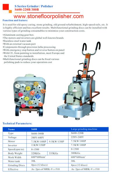 Dia Cast 600mm Stone Concrete Floor Grinder 220V Single Phase 10HP