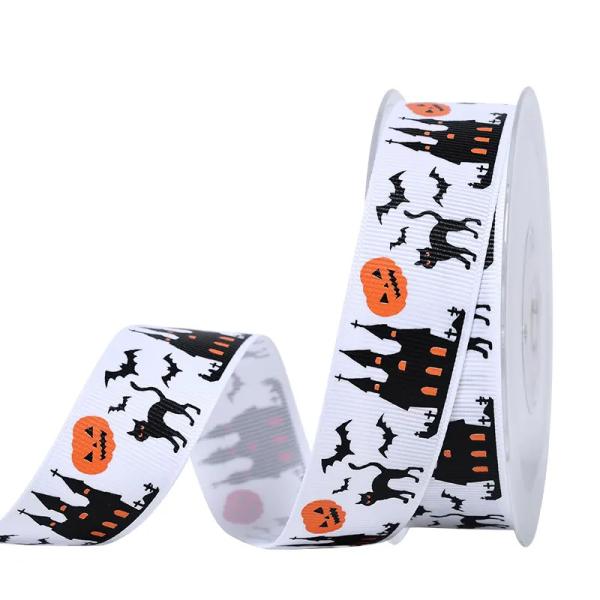Grosgrain estampado fita de Halloween com logotipo para embrulho de presente festa decorativa