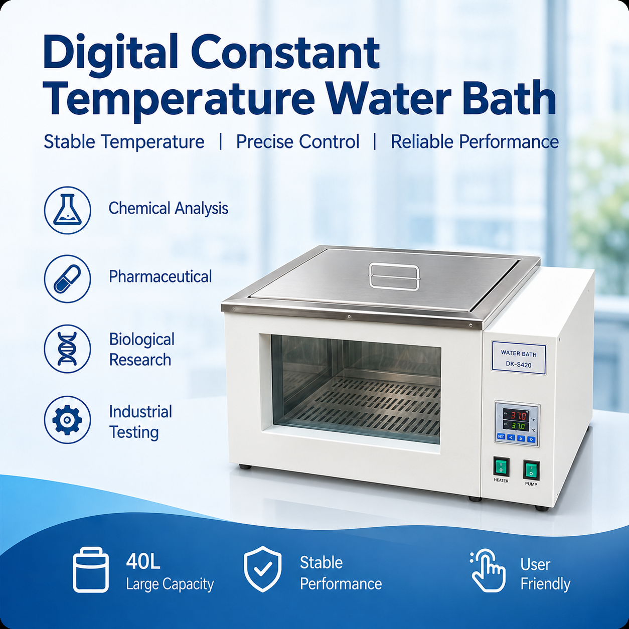 Cenlee Thermostatic Water Bath Dual View LED Stainless Steel Circulating Bath for Distillation Drying Sample Incubation Lab