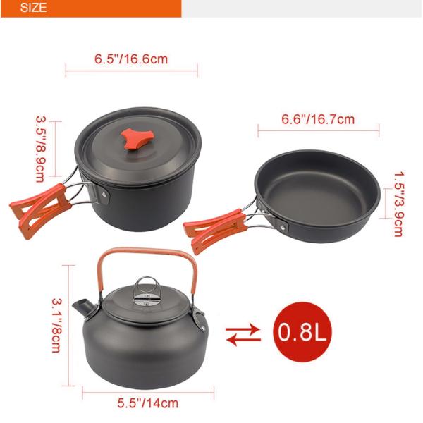 Трудный Cookware алюминиевого сплава портативный установил для 2-3 людей