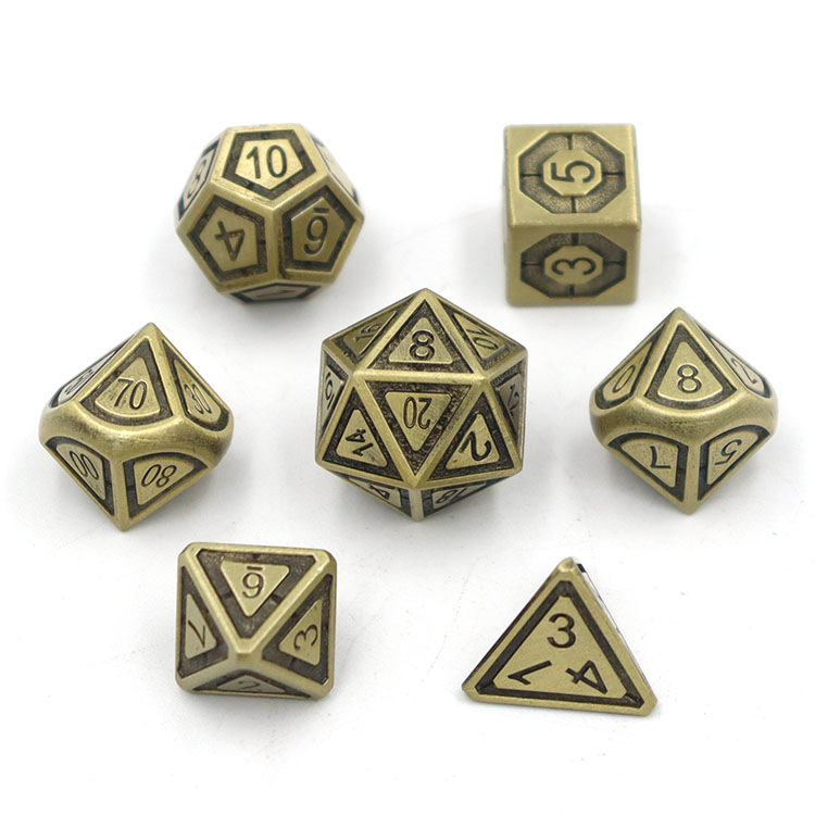 Zinc Alloy Metal Dice Set with Customized Color and Square Corners for DND RPG Tabletop Games