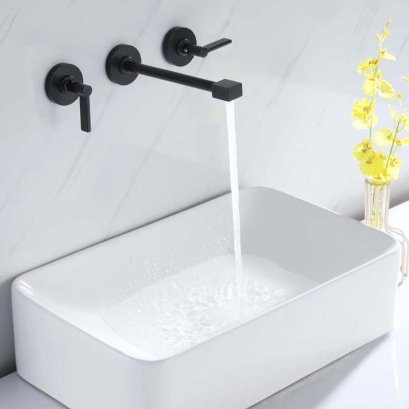 Square Tip Linear Bathroom Faucet Taps 3 Hole Basin black Copper ODM