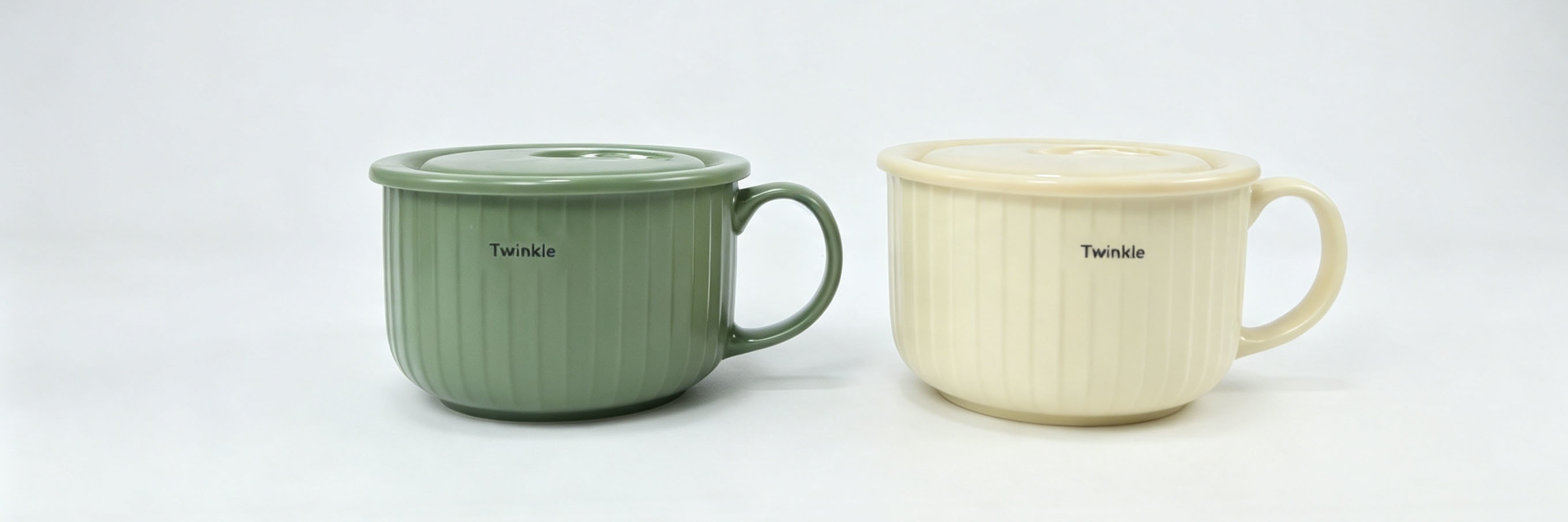 2‑Pack Large Ribbed Ceramic Soup Mugs with Lids, Twinkle Printed Handled Noodle Bowls