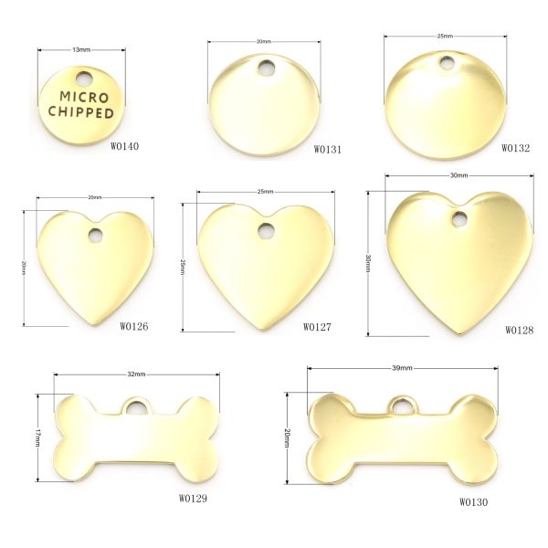 Custom Stainless Steel Dog ID Tag Shiny Gold Plated Dog Tags Corrosion Resistant