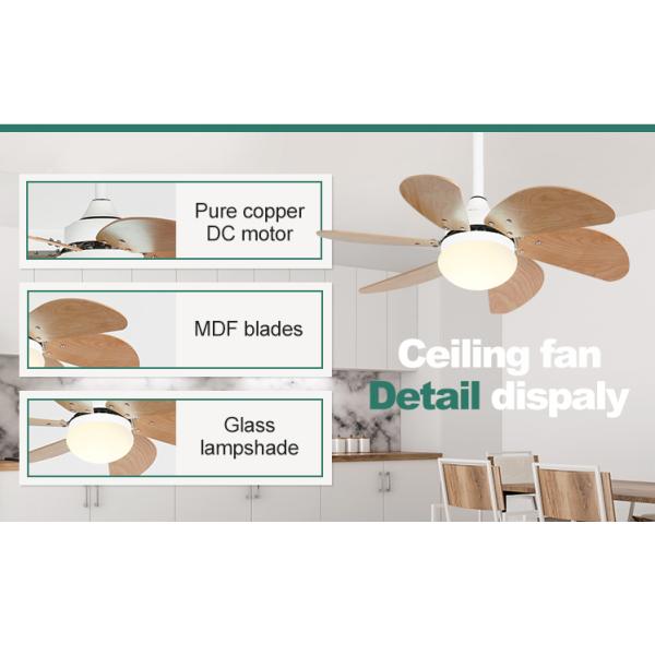 Ventilador de teto de 110-240V com motor de corrente contínua e controle remoto em lâminas de madeira MDF modernas 3000K