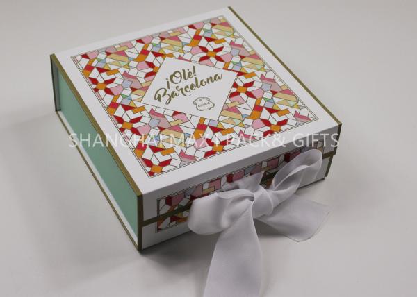High End Flat Magnetic Closure Gift Box With Ribbon Luxury Carton Paper Folding