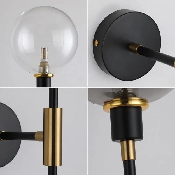 Home Bedside Wall Light Fixtures Black Iron Glass Ball Wall Lamps(WH-VR-152)