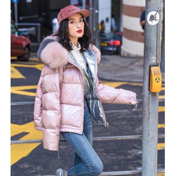                  Fox Fur Collar Down Jackets Bubble Coats Women Short Coats for Ladies Puffer Jacket Winter Coats Women             