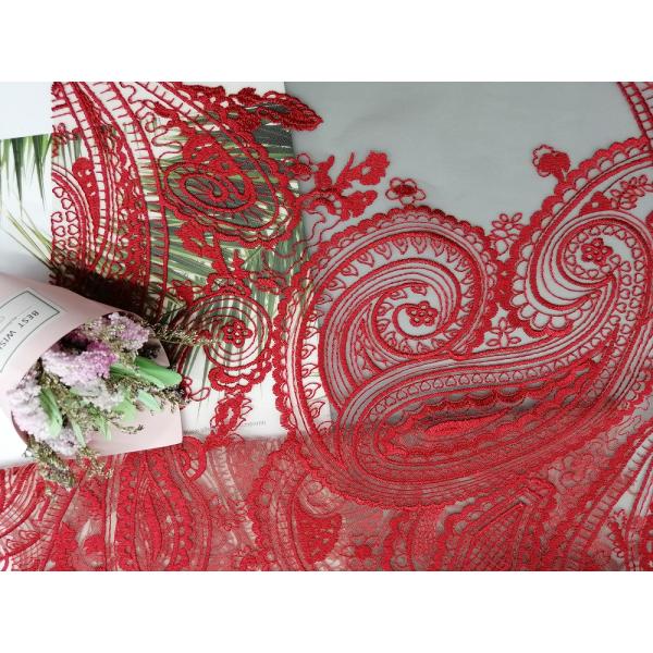 Красный Тюль цепляет Bridal ткань шнурка Пейсли вышивки платья