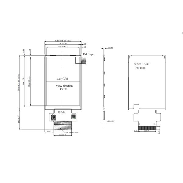 2.8 inch 240x320 IPS LCD TFT Module 350cd/m2 SPI/ MCU/RGB Interface