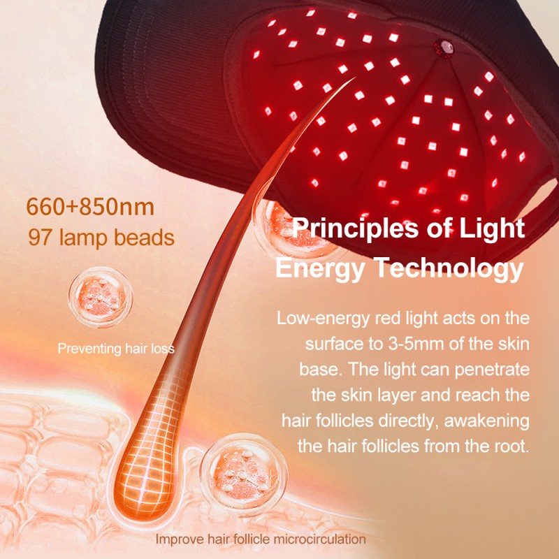 Wireless 97pcs LED Anti Hair Loss Scalp Treatment 850nm 660nm Red Light Hair Growth Cap