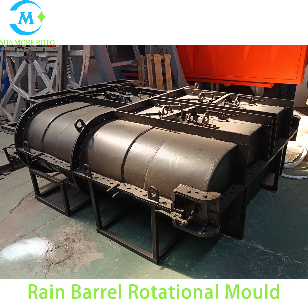 SUNMORE ROTO OEM Custom Horizontal Rain Barrel Rotomolding Mould, Heavy Welded Iron Rotational Mold For Plastic Rainwater Collection Storage Tank