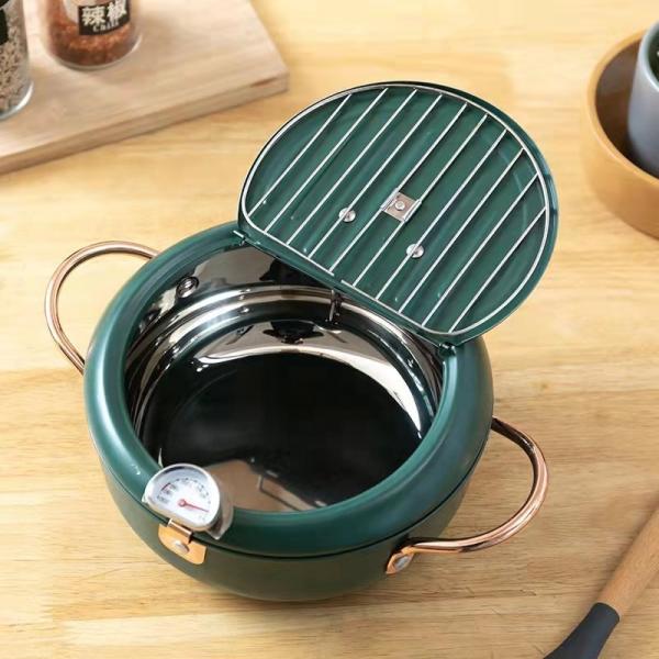 Kitchen Green Deep Frying Pots Temperature Control Stainless Steel Cooking Pot