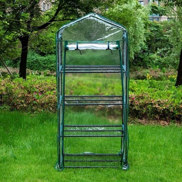 NATURE Pressure Treated Wood 4Tier Garden Greenhouse PE Cover Roll-Up Zipper Door Portable Waterproof Cloth Tent Grow Seeds