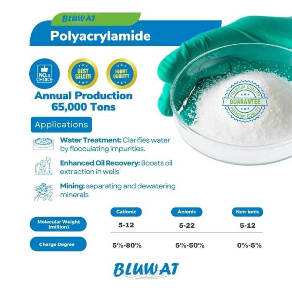 Polyacrylamide Water Treatment Flocculant Anionic Cationic Polymer For Water Purification