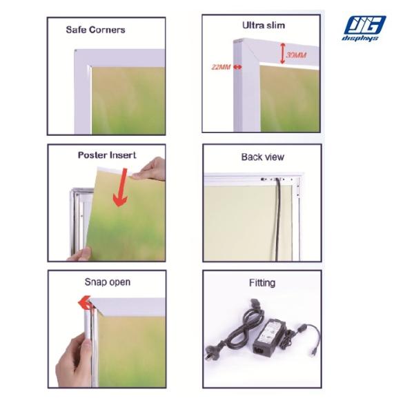 Aluminum Snap Frame Light Box 22mm Thickness White / Silver / Black
