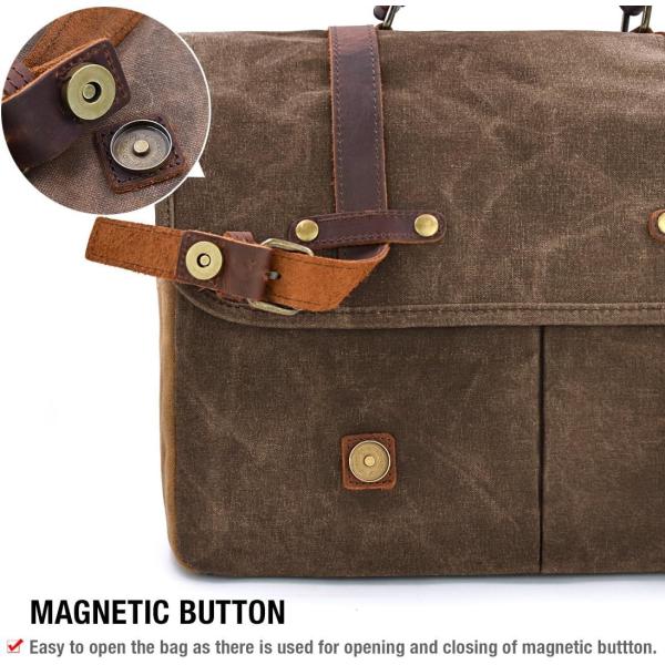 15.6 Inch Waterproof Vintage Genuine Leather Waxed Canvas Briefcase Large Leather Computer Laptop Bag Rugged Satchel