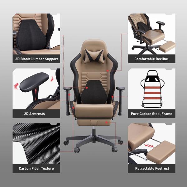 Mute PU Wheel Racing Gaming Chair with Ergonomics Lumbar Support and Mail Packing