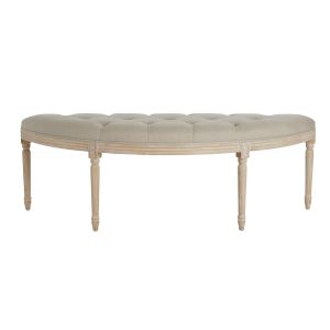 French Country Solid Wood Bench Oval Tufted Upholstered Bench With Carved Wooden Legs