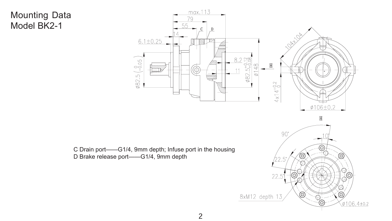 External Hydraulic Brake assemblied with Hydraulic Motors (BMP, BMR, BMS, MP, MR, MS, OMP, OMR, OMS, etc.) apply Engineering, Construction, Material Handling, and Agricultural Machinery