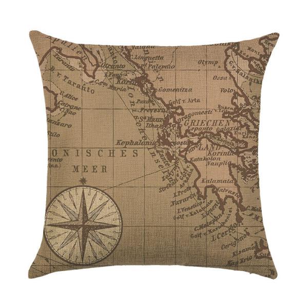 Throw Pillow cushion Covers, Decorative Pillowcase for Home Sofa Bedding Couch,Cotton Linen Map Pillow Covers