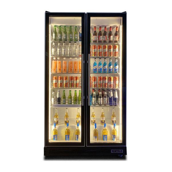 Lumières à LED multiples Deux portes en verre Appareil de refroidissement de boissons et d'alcool Congélateur
