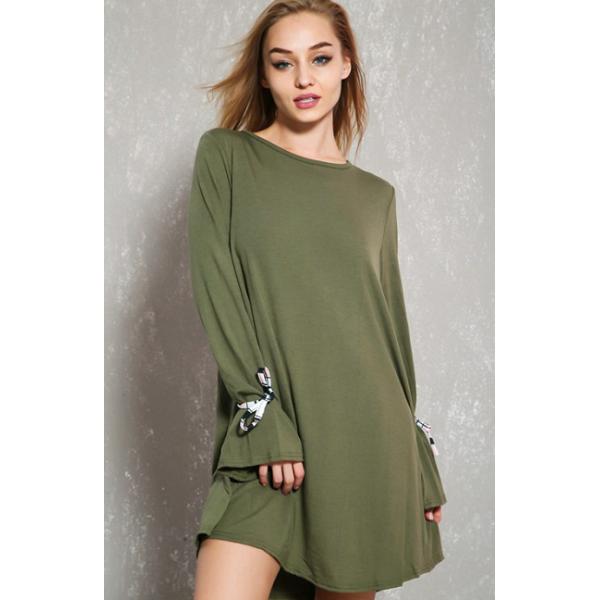 Latest Sexy Olive Tie Sleeve Open Back Tunic Casual Dress For Fashion Women