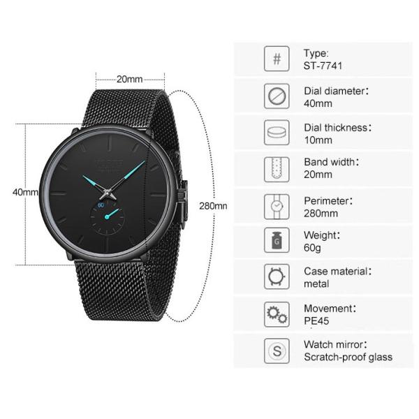 PE45 Movt Alloy Quartz Wrist Watch , Scratchproof 316l Stainless Steel Watch