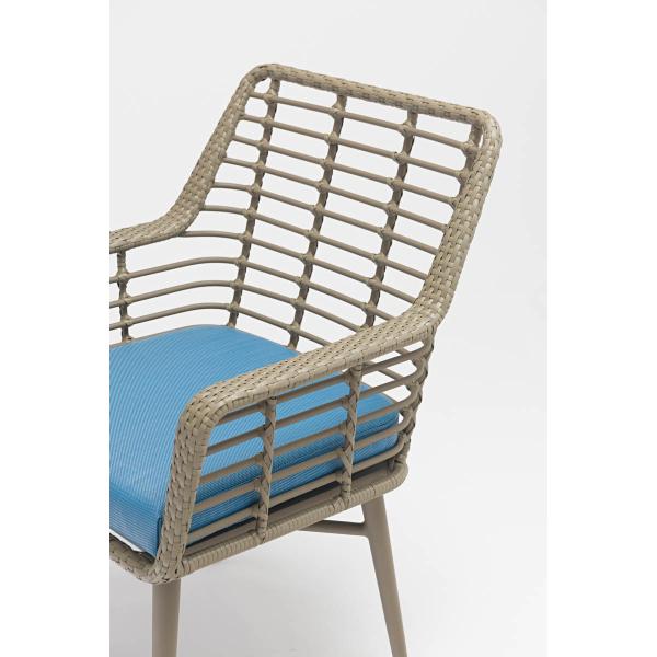 Silla de rotín de jardín con marco recubierto en polvo para muebles exteriores resistentes al agua y al sol