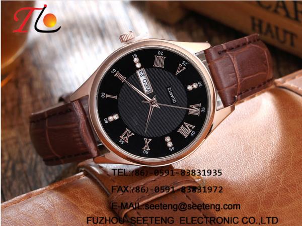 Brand high quality  Men's analog watch with  stainless steel case and pu leather band