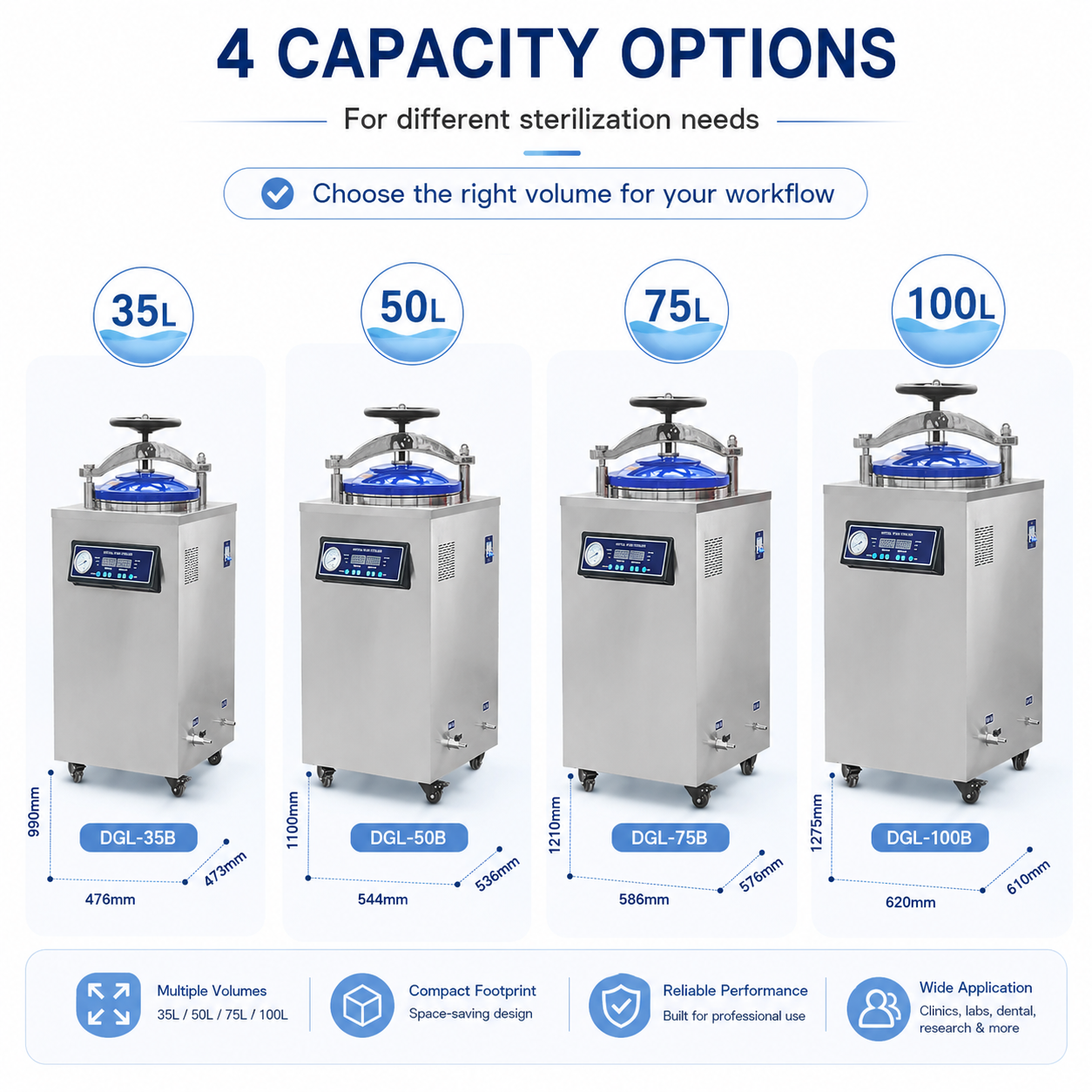 Cenlee Sample Preparation Lab Vertical Steam Sterilizer 116-134°C Microcomputer Control Stainless Steel Laboratory Autoclave