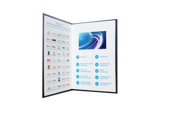 Multi - page video brochure card for education , video booklet with ON / OFF button switch