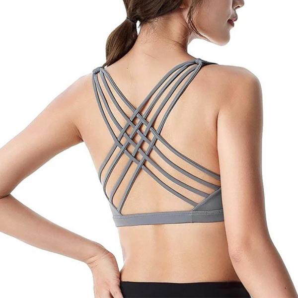 Fashionable Breathable Strappy Cross Back Sexy Padded Yoga Sport Bra for Women