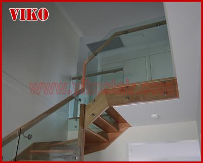 Double Steel Plate Staircase VK59S  Tread beech ,Railing tempered glass, Handrail beech Stringer,carbon Tempered Glass,