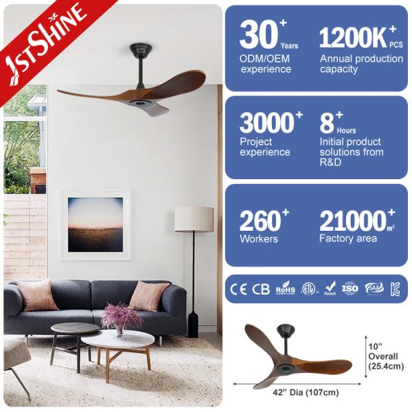 Ventilateur de plafond de 42 pouces avec trois lames en bois massif et moteur CC