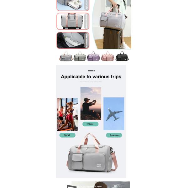 Ladies Waterproof Sports Fitness Bag Weekender Bag With Shoe Compartment